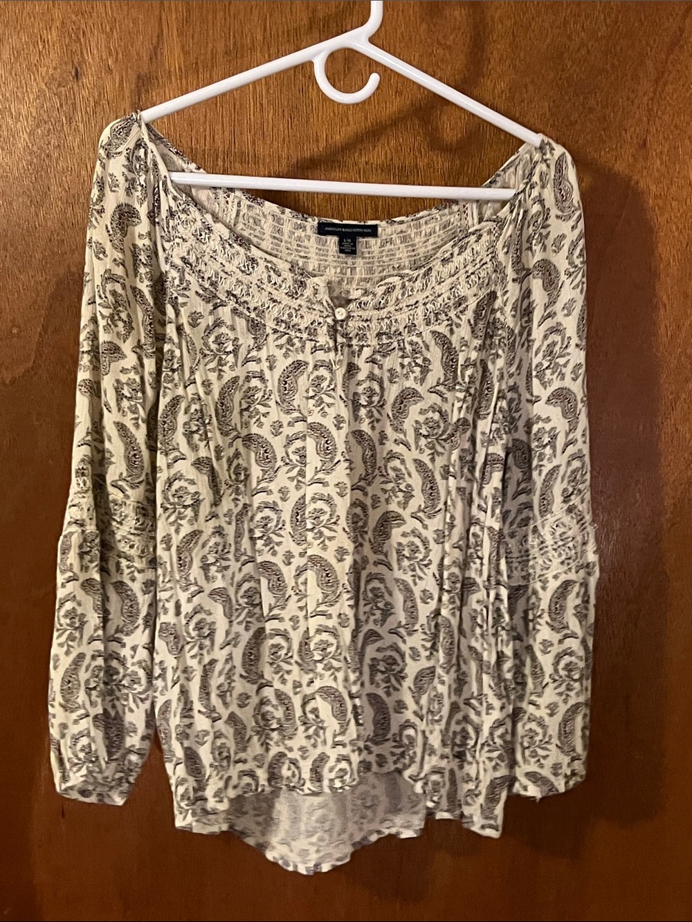 American Eagle Outfitters Cream BOHO Blouse-Brown Paisley Print         Size L/G